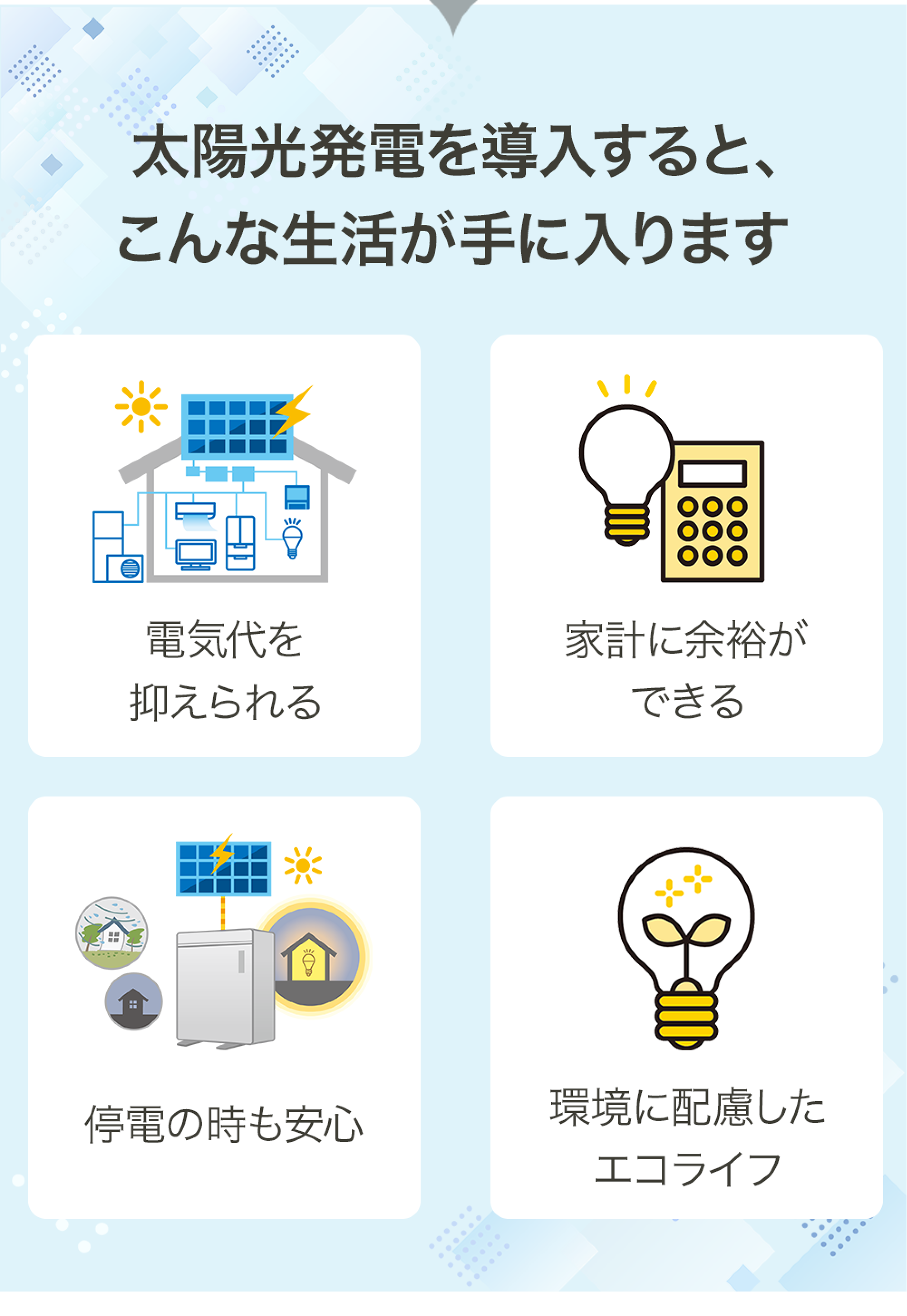 太陽光発電を導入すると、こんな生活が手に入ります